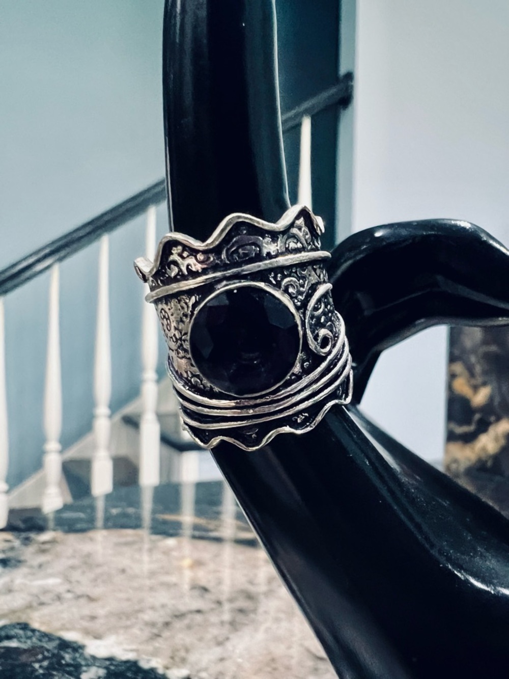 NWOT Amethyst and .925 Sterling Silver Ring Round Stone Statement Ring - Picture 8 of 8